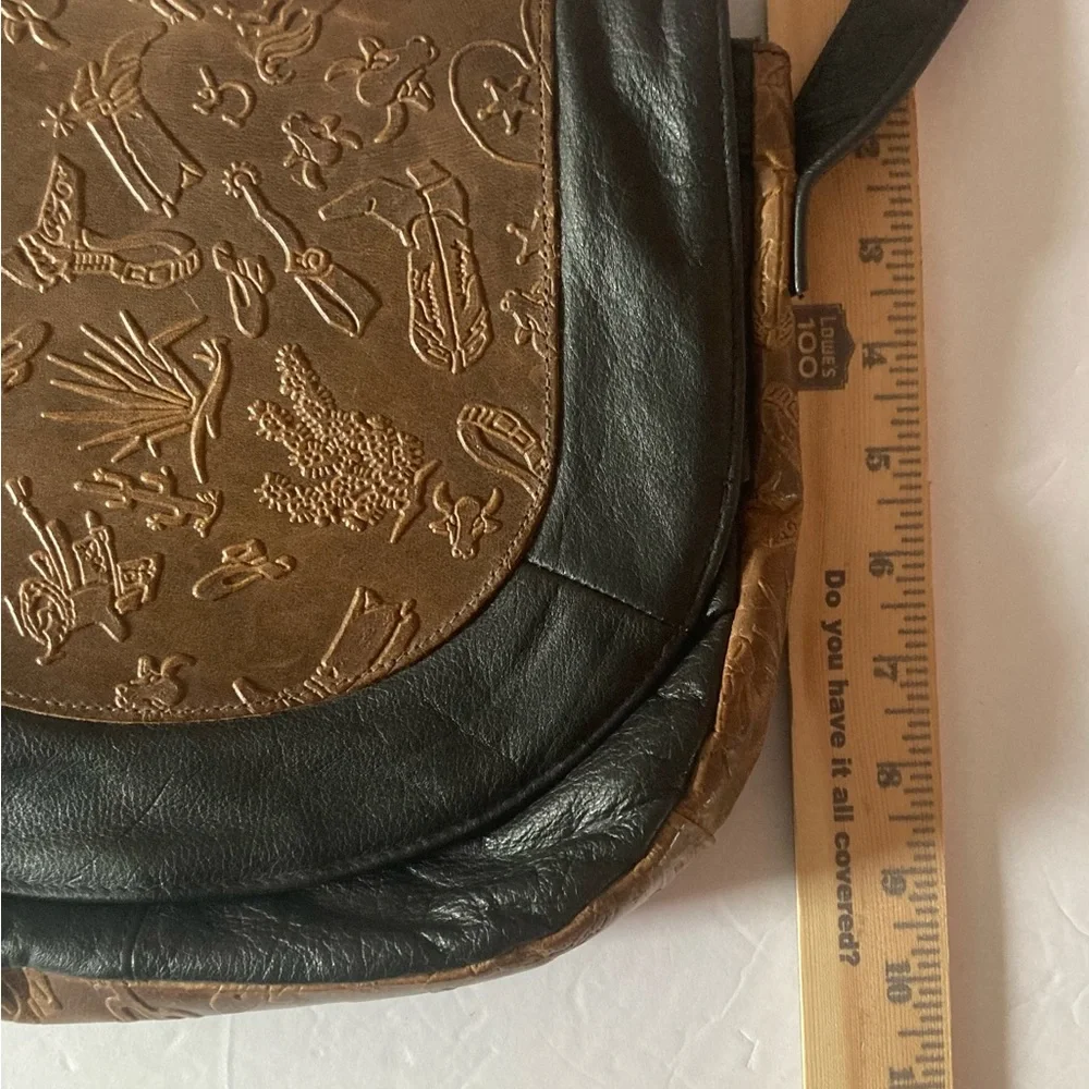 Carlos Falchi Black and Brown Embossed Crossbody Bag Vintage 80’s